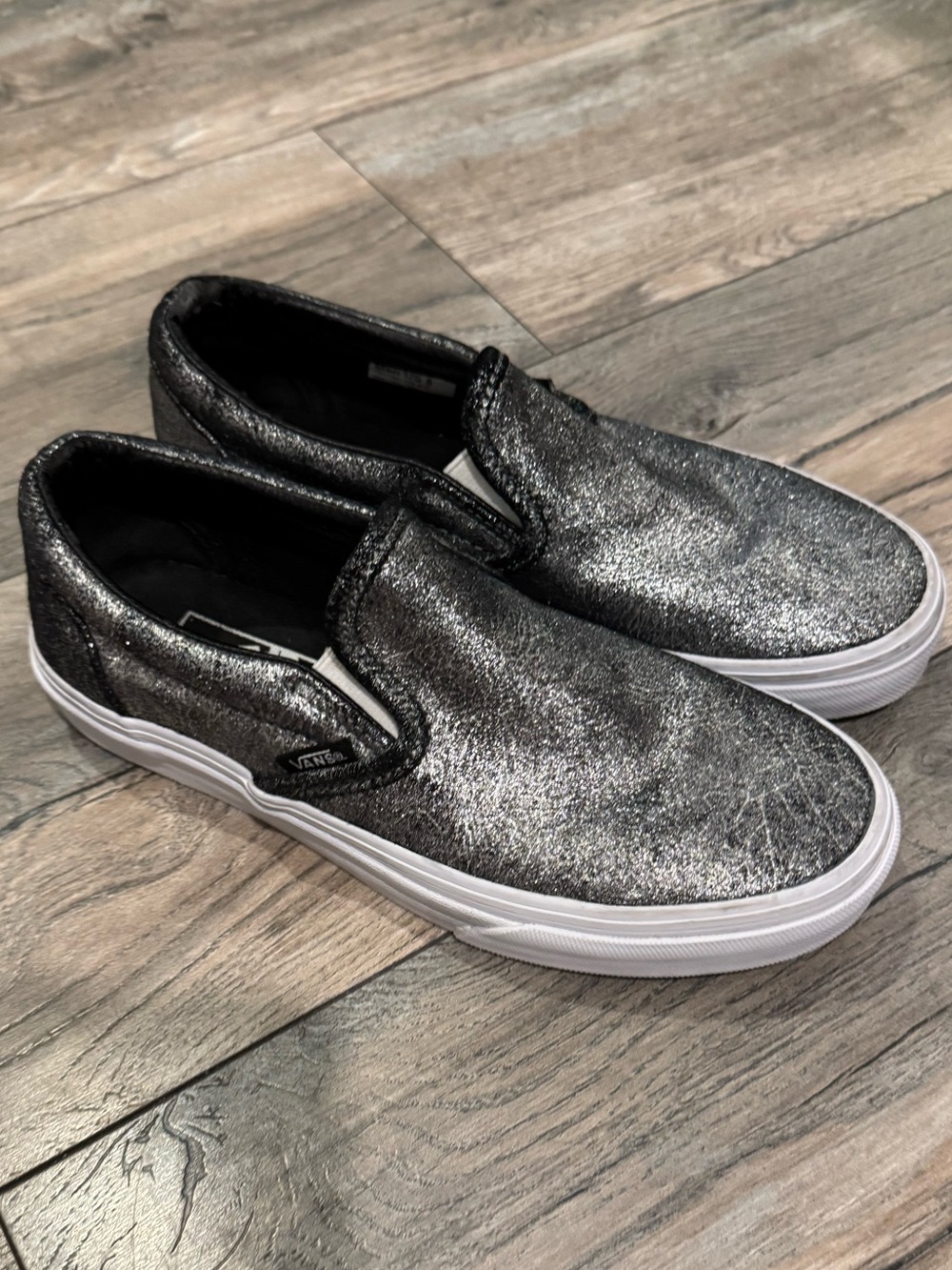 Vans Metallic Silver Slip-On Skate Shoes Sz 5Men’s/6.5Women’s
